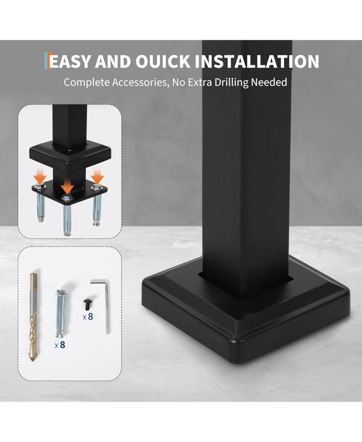 gaomon 4-Step Adjustable Outdoor Stair Handrail Kit Metal Stair Railing for Porch Deck and Garden Adjustable Complete Installation