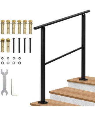 3-Step Outdoor Stair Handrail Matte Metal Railing Kit Adjustable Height Concrete and Wooden Steps Installation