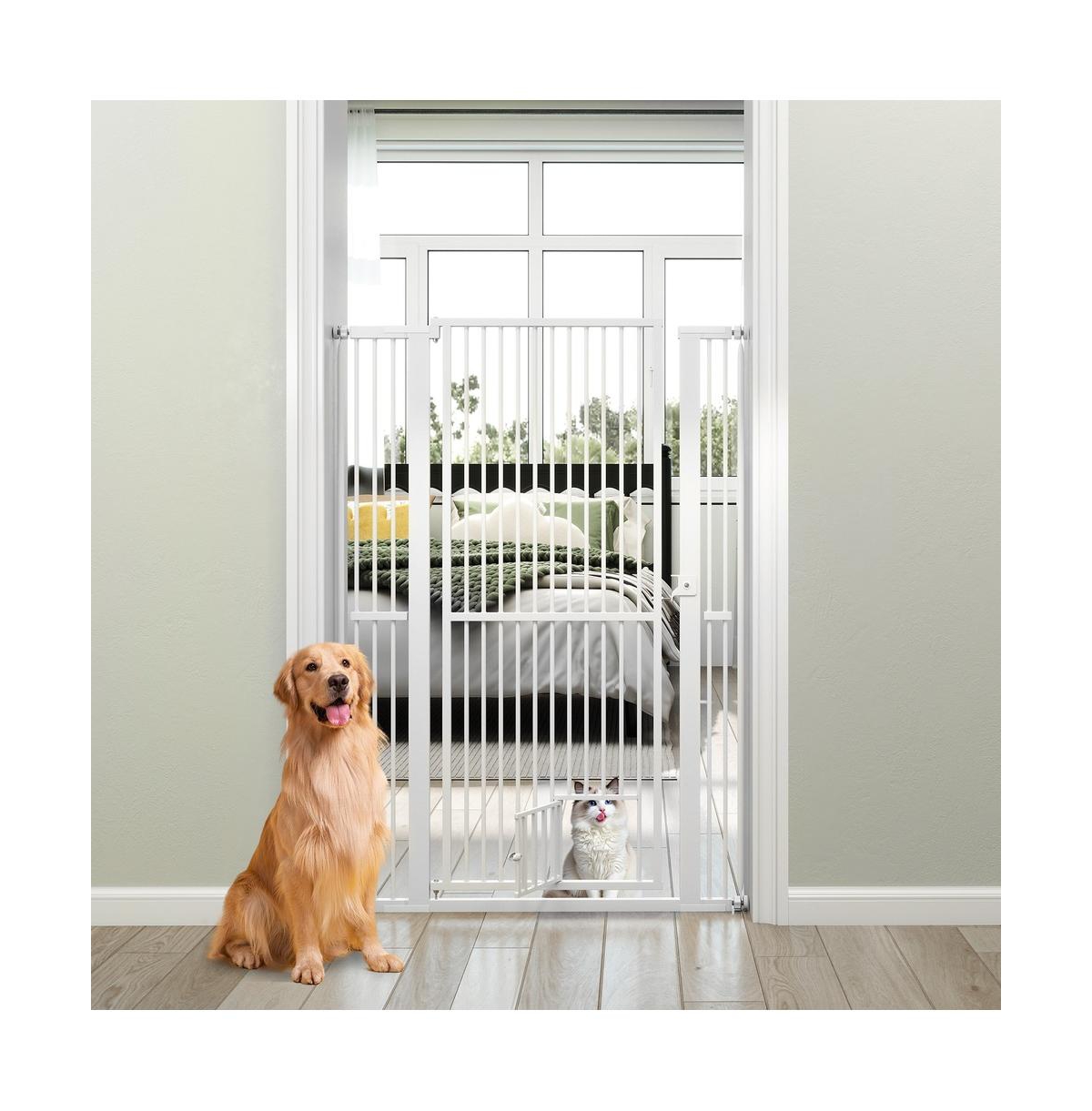 Ruie 59 in Extra Tall Pet Gate with Adjustable Width and Dual Lockable Doors