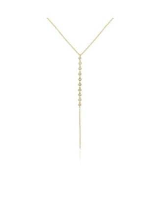 Lariat Bezel CZ Necklace 14K Gold Plated Sterling Silver