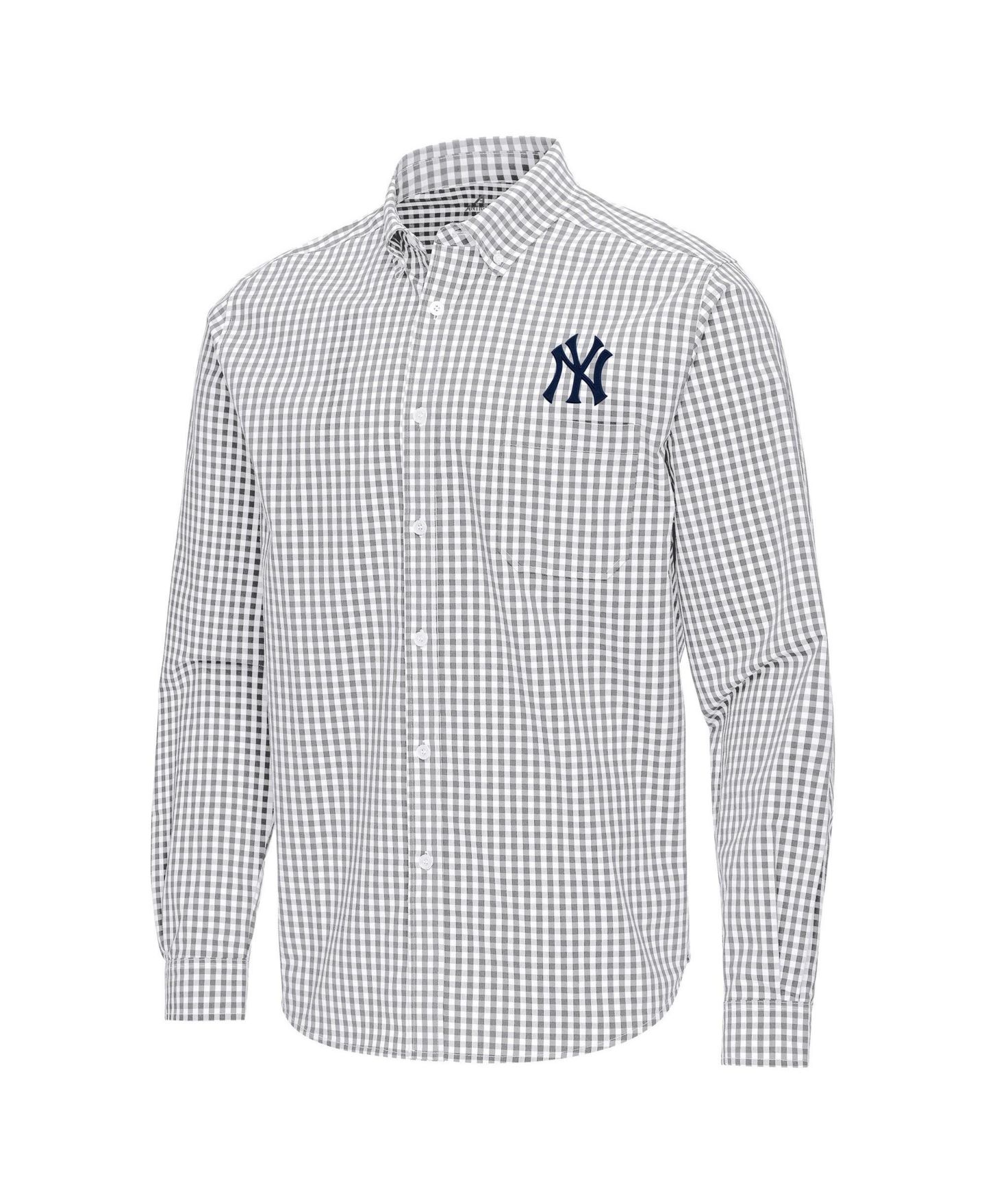 Мужская рубашка Antigua Gray New York Yankees Ellis Woven Tri-Blend Button-Down — фото 2