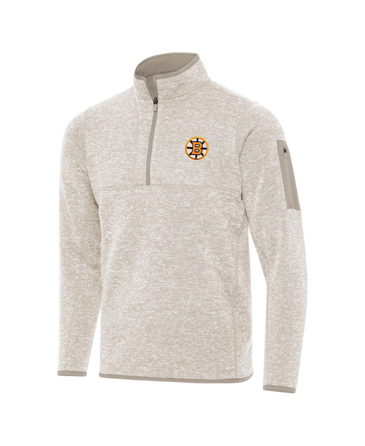 Мужская куртка Antigua Oatmeal Boston Bruins Fortune Quarter-Zip Pullover — фото 2