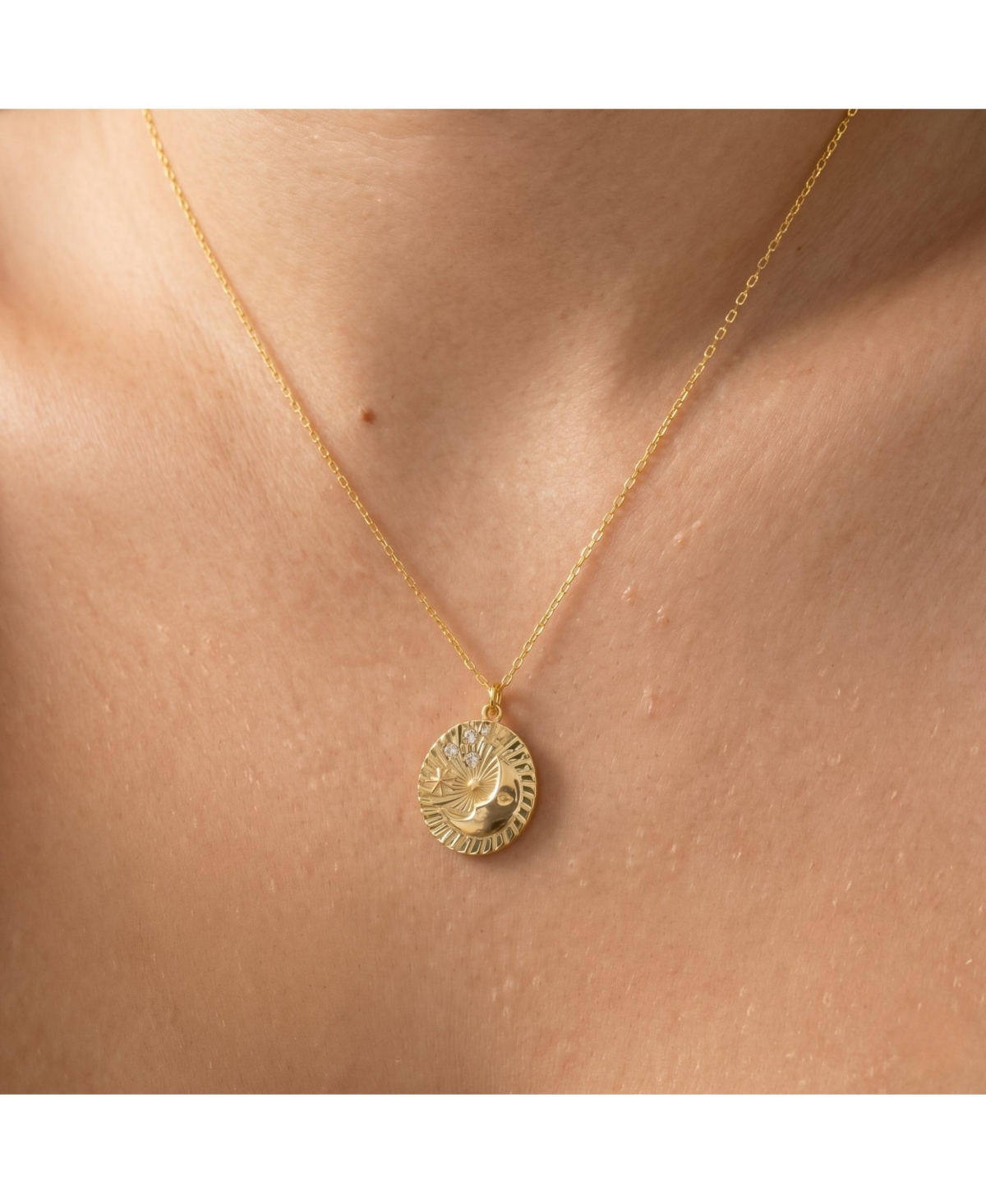 Spero London Moon Embossed Silhouette Sterling Silver Medal Necklace
