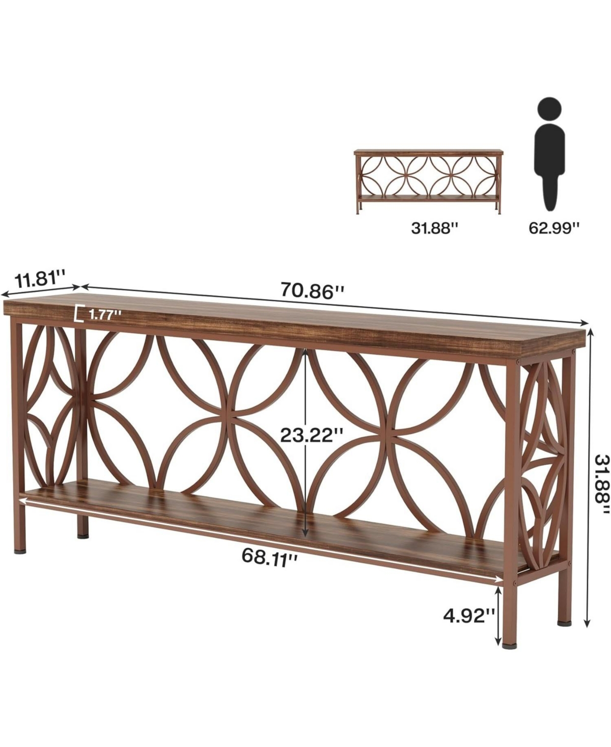 Slickblue 2-Tier Console Sofa Table with Industrial Design for Entryway and Living Room