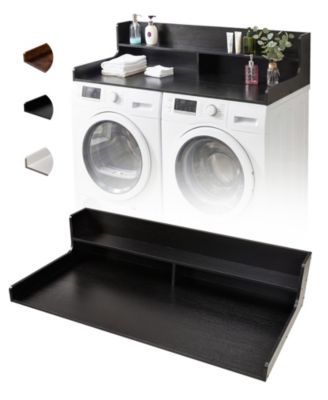 Heavy Duty Laundry Shelf Over Washer and Dryer - 54" x 27.5" Wooden Organizer with 12" Edge Rails, Non-Slip Pads, Ideal for Folding and Storage