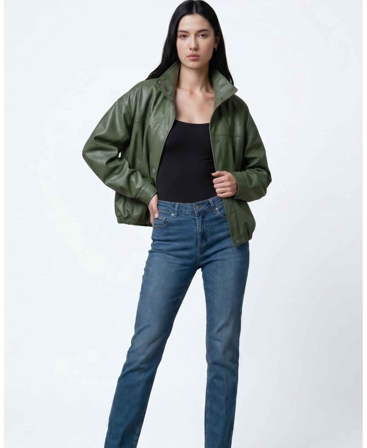 Furniq Uk Women's Arden Funnel Neck Leather Jacket