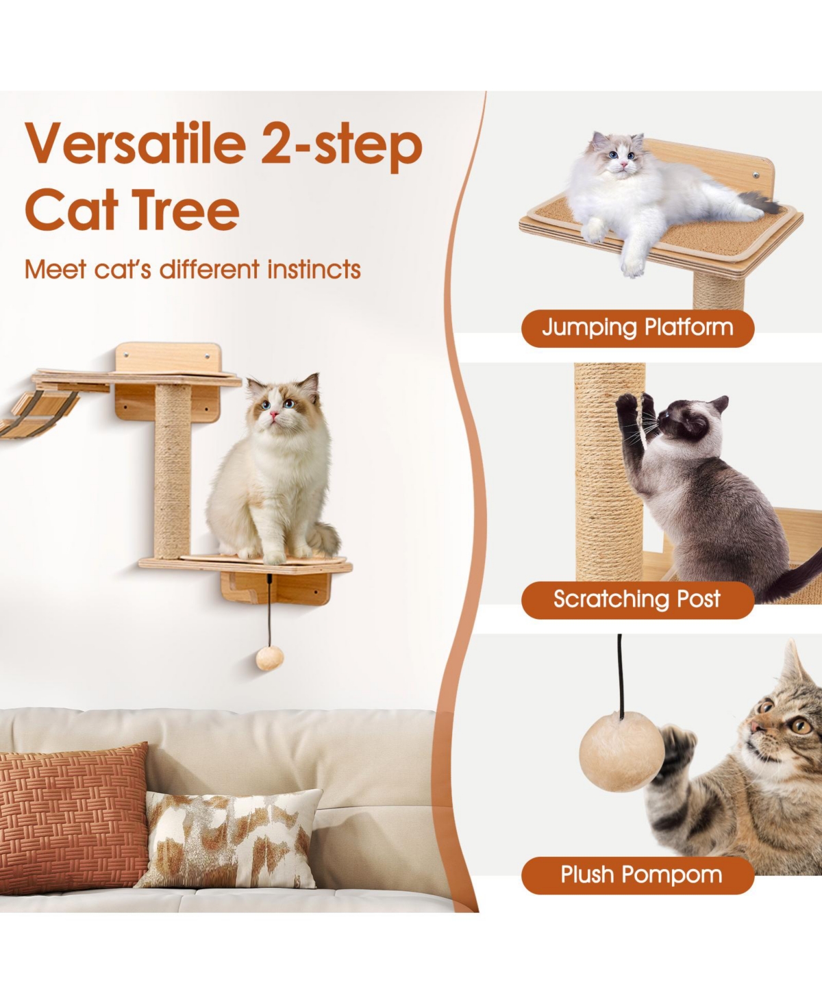 Cozito Cat Wall Furniture Set with Wall Mounted Shelves and Hammock