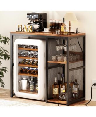 Coffee Bar Cabinet with Mini Fridge Space, Buffet Sideboard with Charging Station