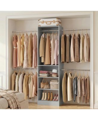 5-10Feet Closet System with 5 Hanging Rods and Shelves, Expandable Closet Organizer for Bedroom