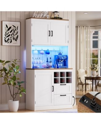 31.5-Inch Kitchen Pantry with Charging Station, Coffee Wine Bar Cabinet
