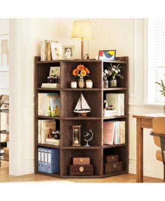 Corner Bookcase Cabinet with 18 Cubbies, Bookshelf with Open Storage Cabinet