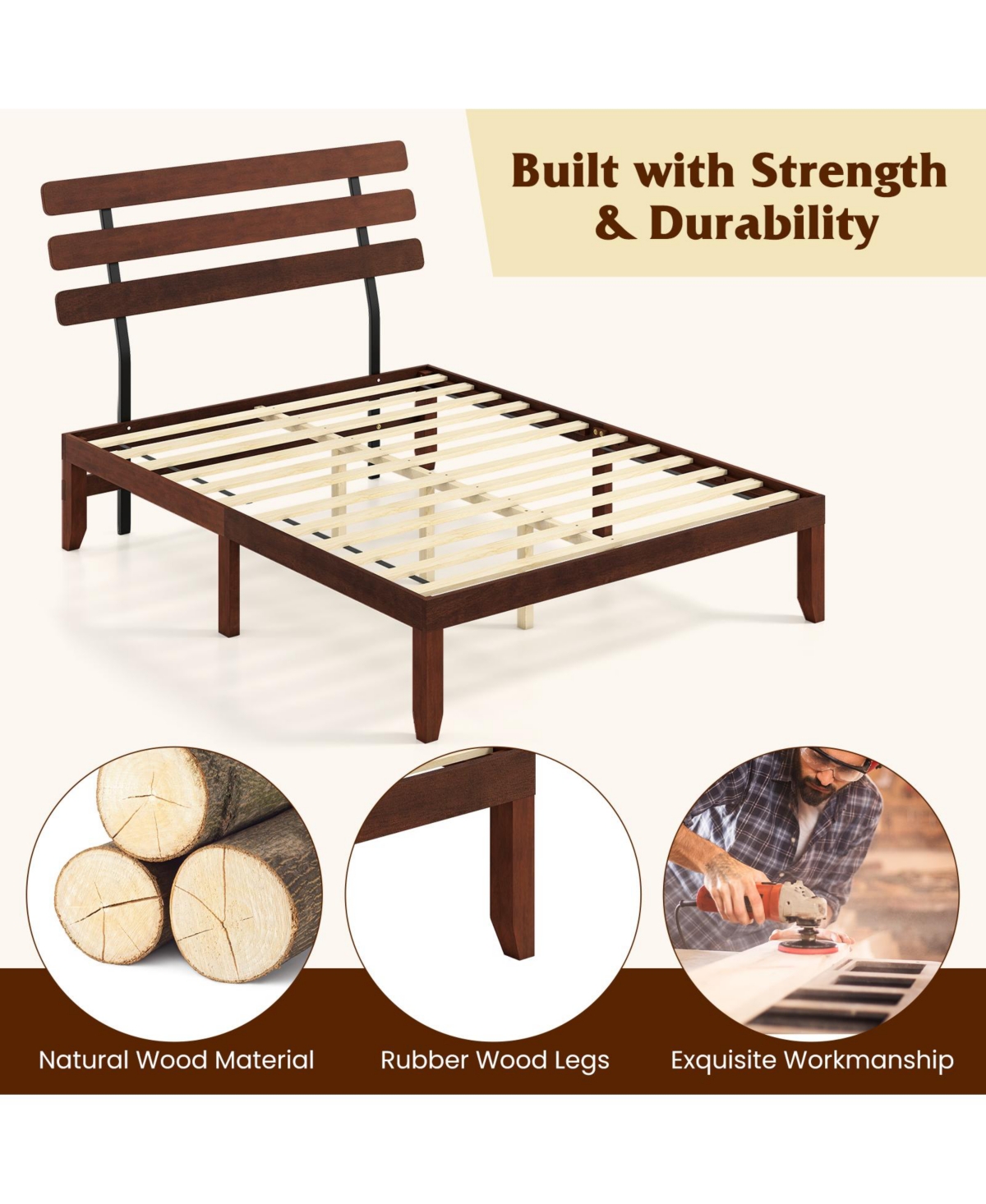 Slickblue Stylish Wooden Bed Frame with Retro Headboard