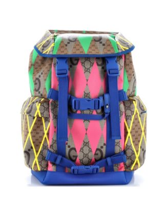 Double Pocket Buckle Backpack Rhombus GG Coated Canvas with Leather