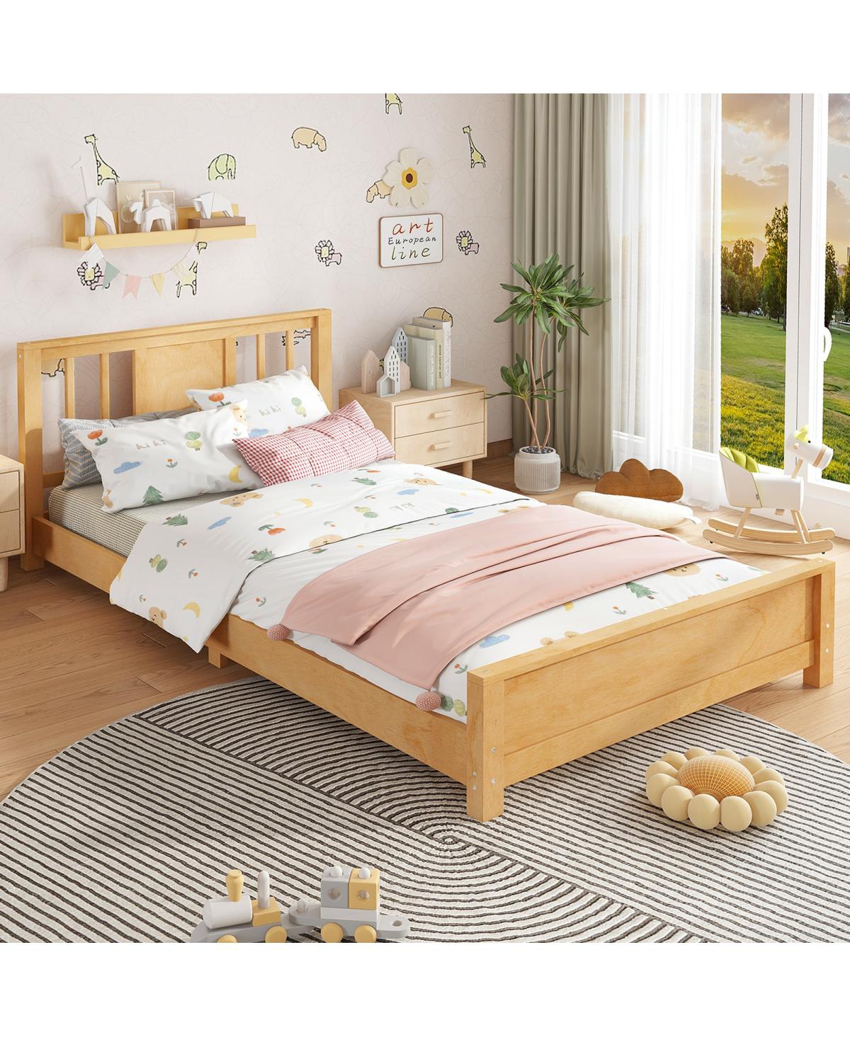 Streamdale Furniture Twin Size Solid Wood Platform Bed Frame with Headboard