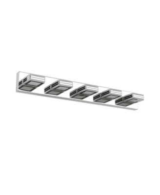 32 Inch Modern 5 Light LED Vanity Light Square Acrylic Lampshades Wall Mount Fixture for Bathroom Mirror Lighting