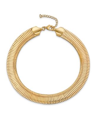 Flexible Contoured Fit Collar Gold Tone Herringbone Snake Chain Omega Choker Necklace 15 inch