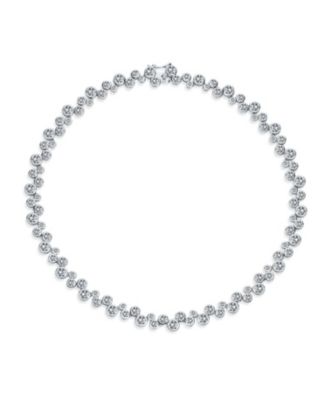Modern Bride Zig Zag Cocktail CZ Round Bubble Bezel Set Zirconia Tennis Necklace 16 Inch