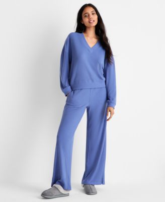 Women's Ribbed V-Neck Lounge Pant Set
