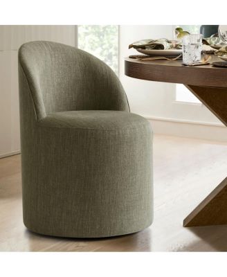 Linen Upholstered Rolling Dining Chair with Casters Swivel 1 Piece