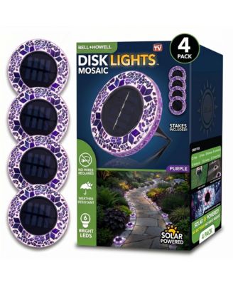 Mosaic Disk Lights Solar Powered 6 LED Weather Resistance Path Lights 4-Piece