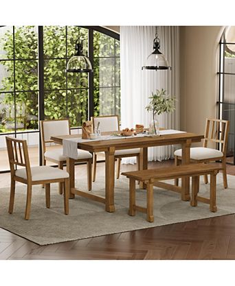 6 Piece Farmhouse Dining Set with Solid Wood Frame