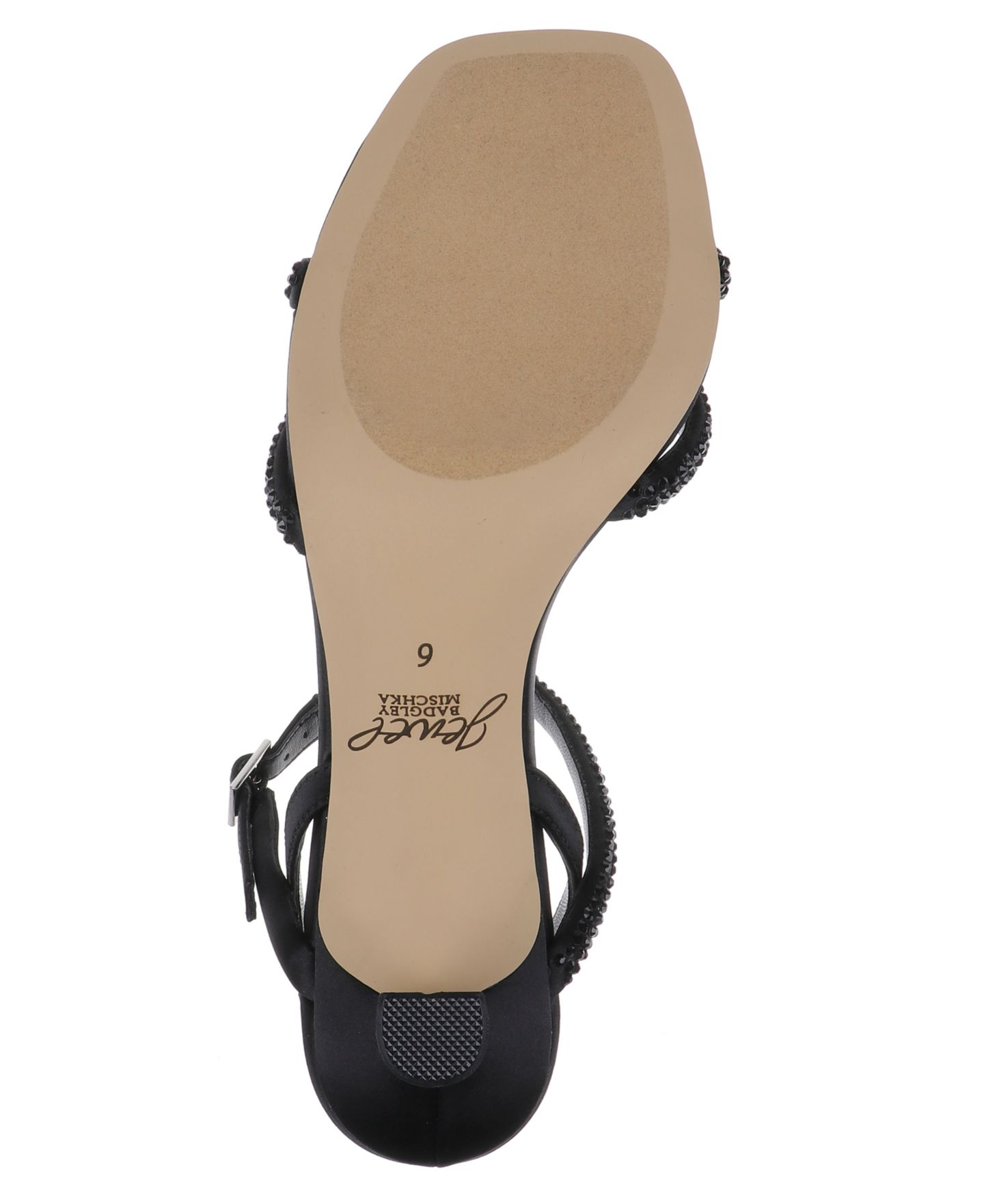Женские сандалии Jewel Badgley Mischka Zianna Square Toe Dress Sandals, цвет: Чёрный атласный — фото 5