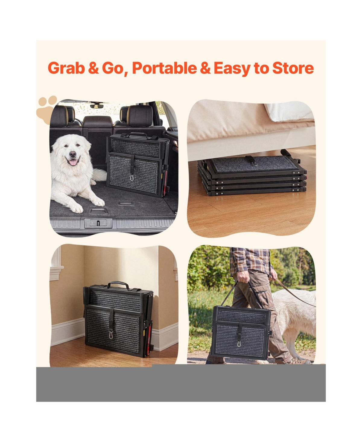Cozito Dog Stairs for Car 4-Step Extra Wide Foldable Ramp with Rug Surface