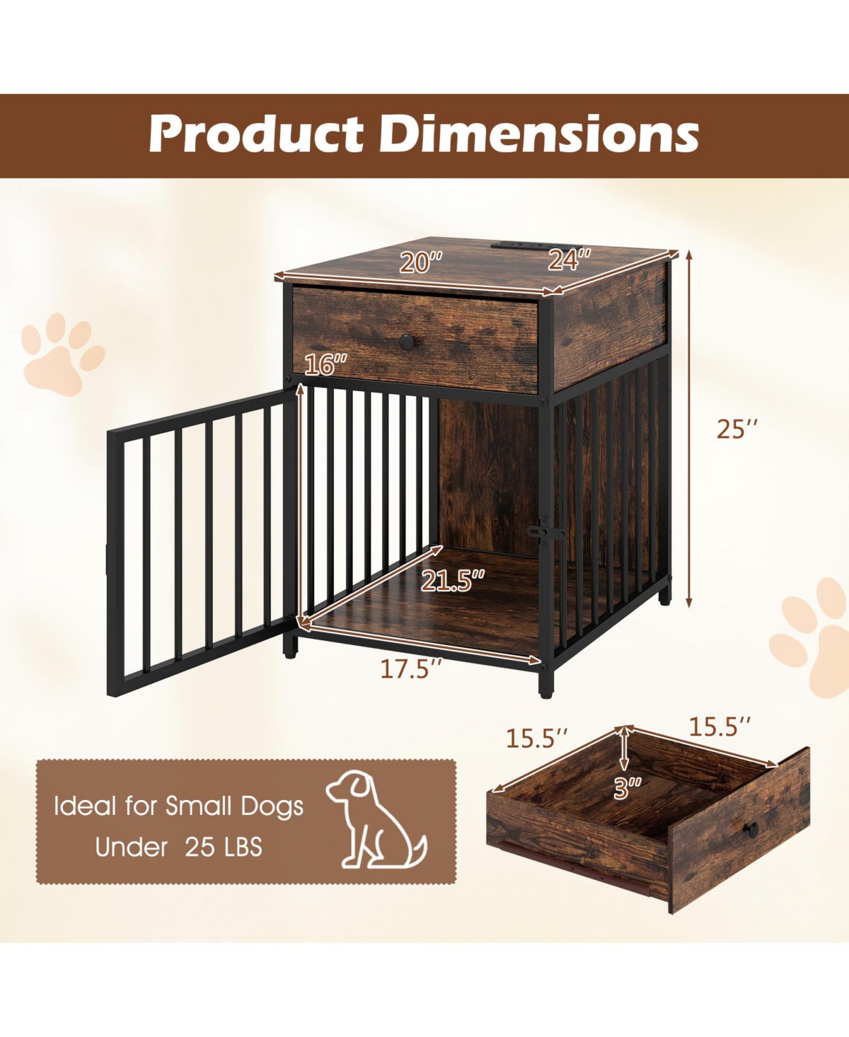 Cozito Dog Crate Furniture for Small Dogs with Charging Station