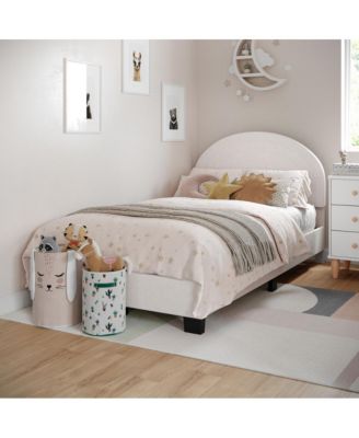 Platform Bed Frame with Curved Headboard and Wood Slat Foundation