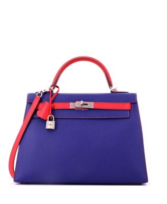Kelly 32 Handbag Bicolor Epsom with Brushed Palladium Hardware