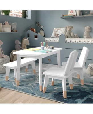 Kids 4-Piece Wood Table, 2 Chairs, and Bench Seating Set with Rounded Corners