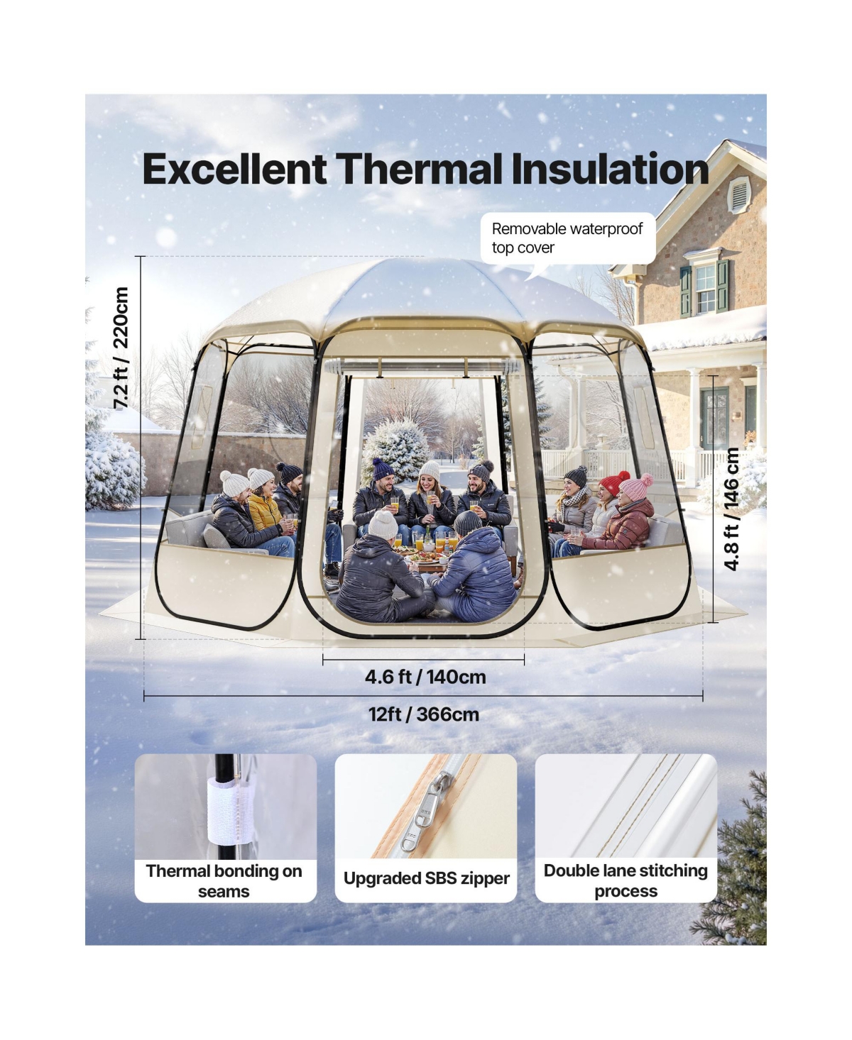 Cozito Pop Up Bubble Tent, 12 x 11.1 feet Clear Camping Shelter for 10-12 Persons