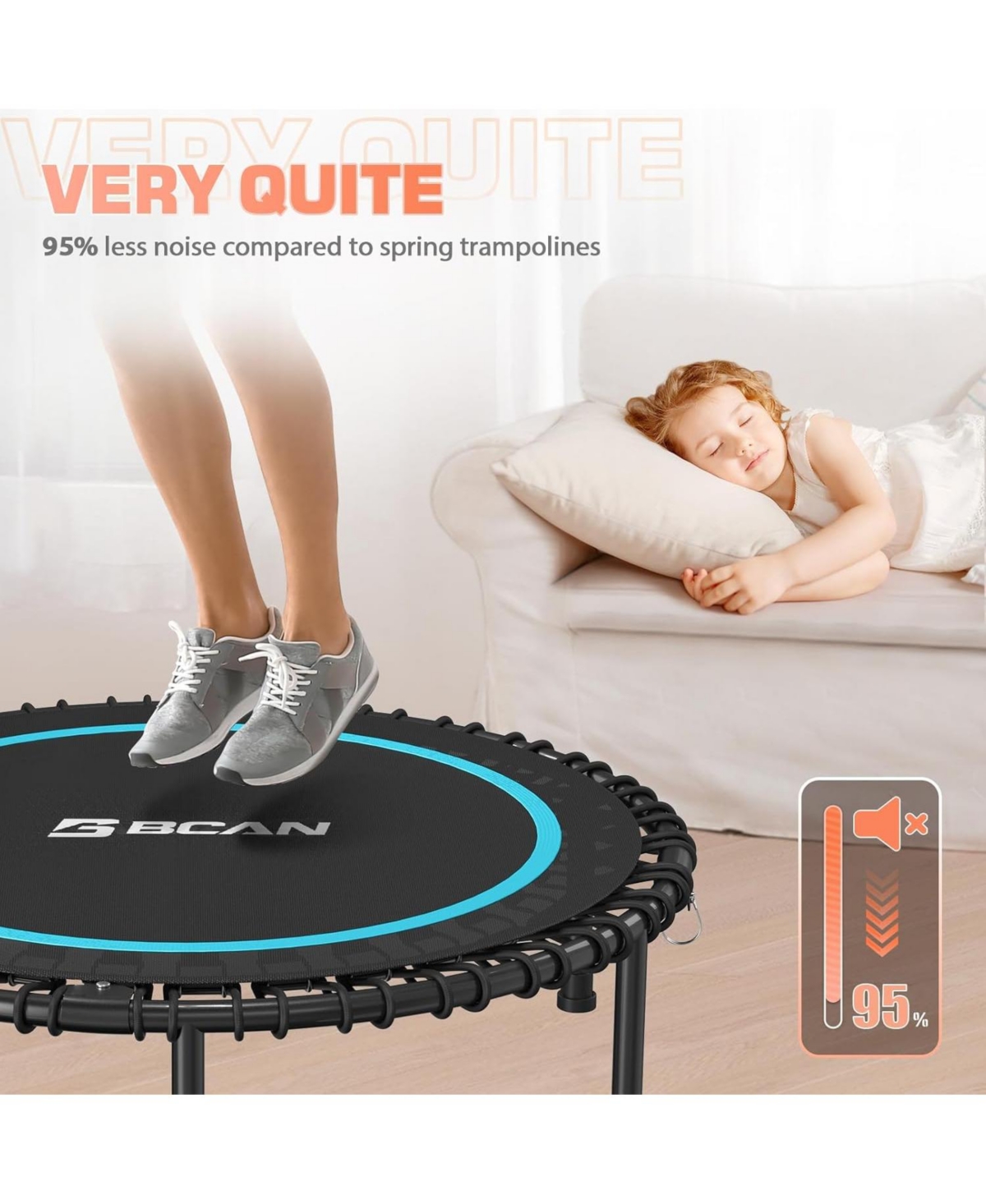 Bcan BT2 Mini Rebounder Trampoline with Handle, 450/550LBS Capacity, Bungee Fitness, Adjustable and Quiet, 40/48 Inch