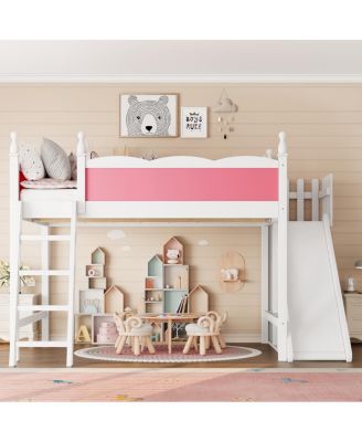 Loft Bed with Storage, Wardrobe, Slide, and Ladder