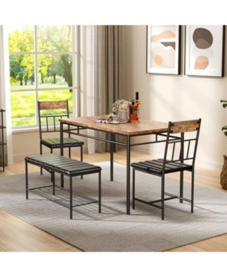4-Piece Kitchen Dining Table Set for 4 with 2 Upholstered Chairs and Padded Bench