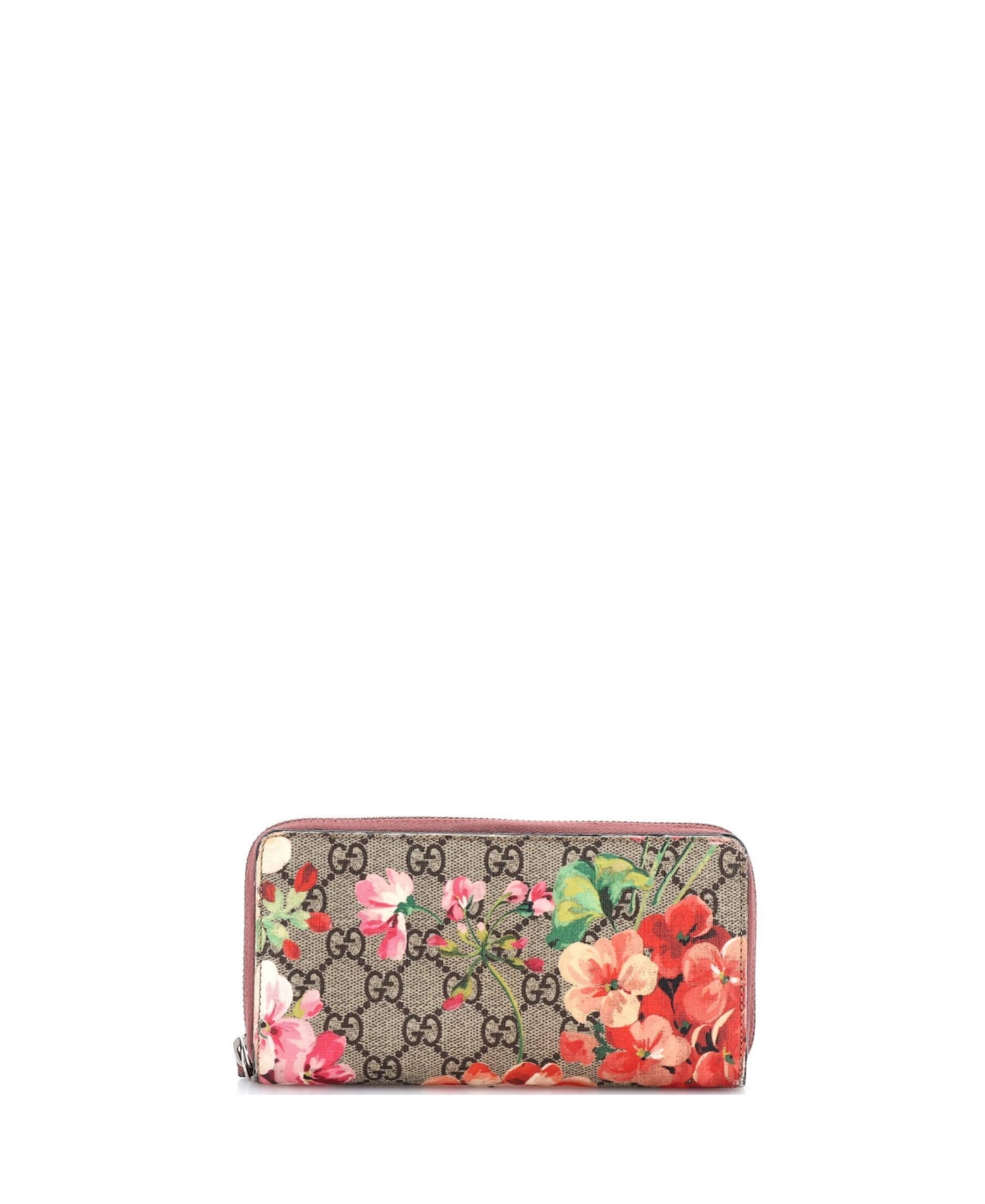 Pre-Owned Gucci Zip Around Wallet Blooms Print Gg Coated Canvas - Pink