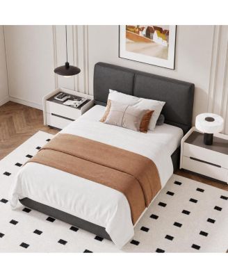 Upholstered Platform Bed Frame with Headboard, Corduroy Fabric, Stable Wooden Slat Support, Quiet Structure, Quick Assembly