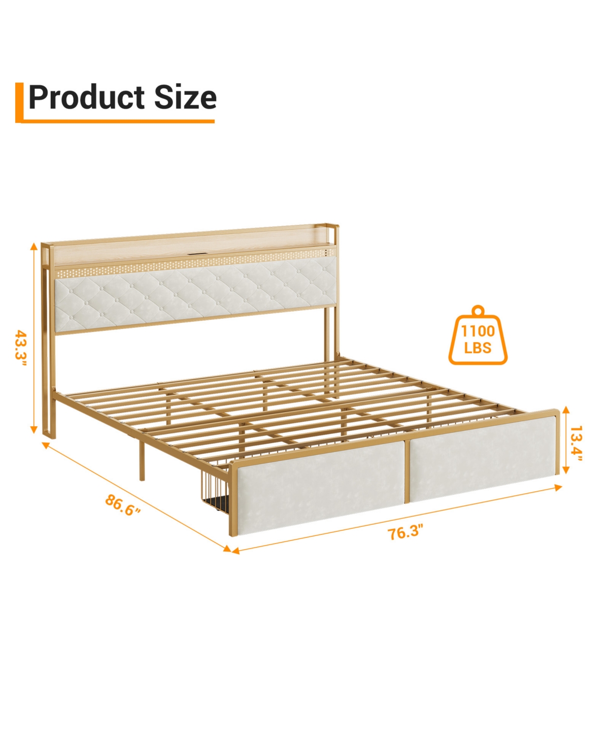 homfan Platform Bed Frame for Kids with Headboard, 2 Storage Drawers, Led Lighting, Usb Ports and Power Outlets, Silent, No Box Spring Needed