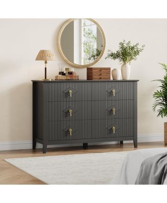 Fluted 6-Drawer Dresser Chest with Metal Handles, 47.2" Wide Wood-Look Storage Organizer for Bedroom, Living Room, Hallway