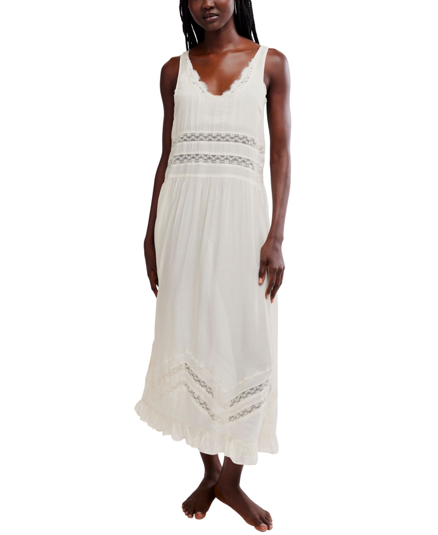 Женское платье Free People Scoop Neck Voile & Lace Midi, цвет: Слоновая кость комбинированный — фото 1