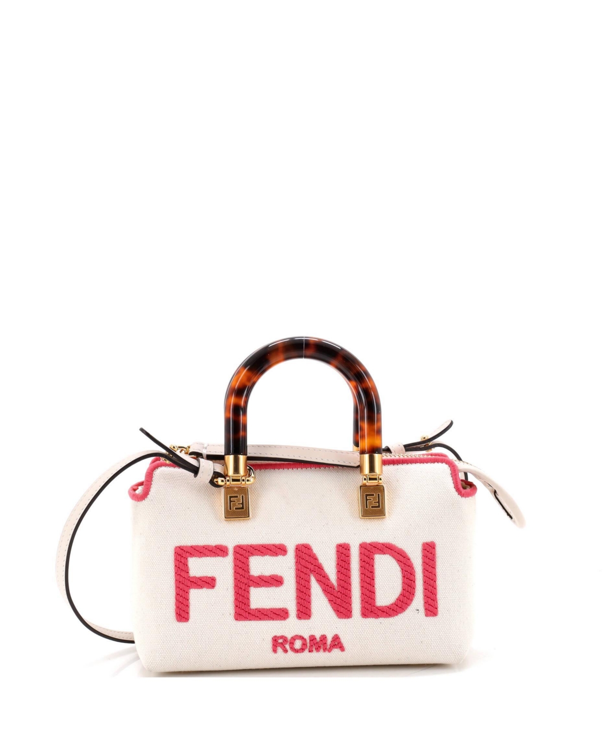 Pre-Owned Fendi Mini Logo By The Way Top Handle Bag Embroidered Canvas