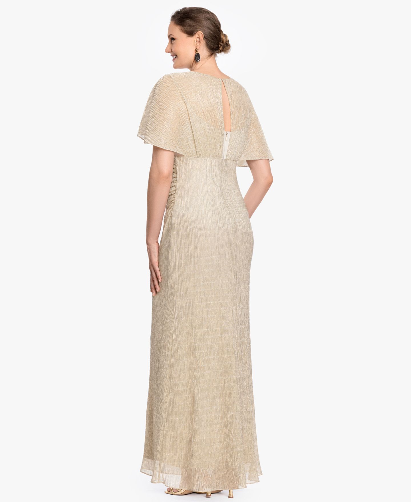 Женские платья B&A By Betsy and Adam Flutter-Sleeve V-Neck Ball Gown, цвет: Золотой — фото 4