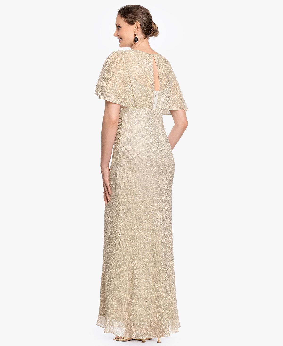 B&A By Betsy and Adam Women's Flutter-Sleeve V-Neck Ball Gown view 4 — MAYCSS fashion products