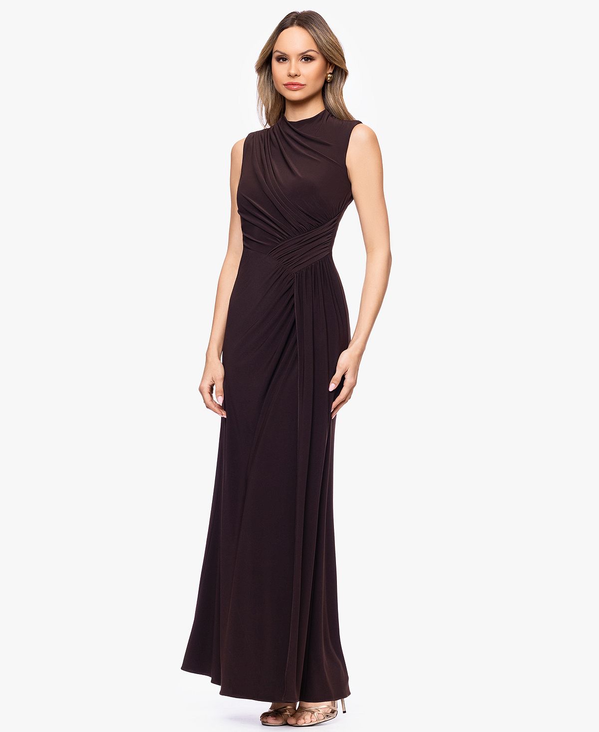 Betsy & Adam Petite Sleeveless Mock-Neck Ball Gown view 2 — MAYCSS fashion products
