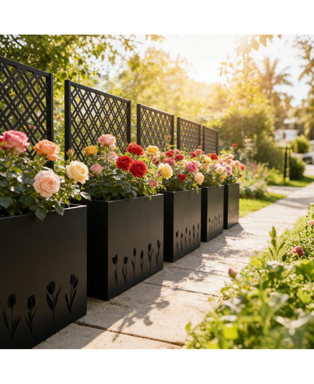 Streamdale Furniture Tall Metal Raised Garden Bed with Trellis, 35.5"L x 11.9"W x 47.3"H