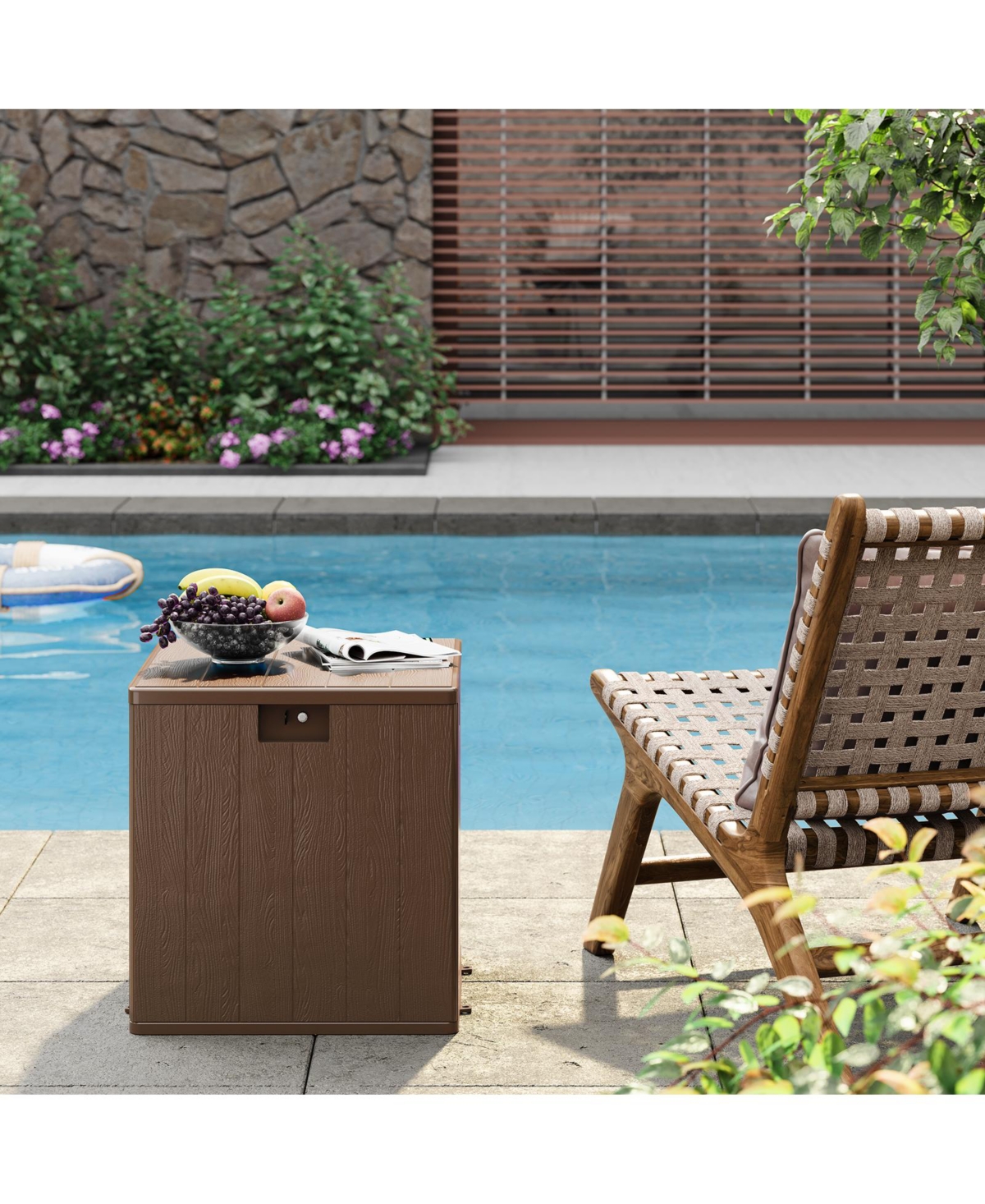 GarveeLife 80 Gallon Resin Deck Box Waterproof Weather Resistant Outdoor Storage Container with Lockable Lid Handles Heavy Duty 350 Lb Capacity