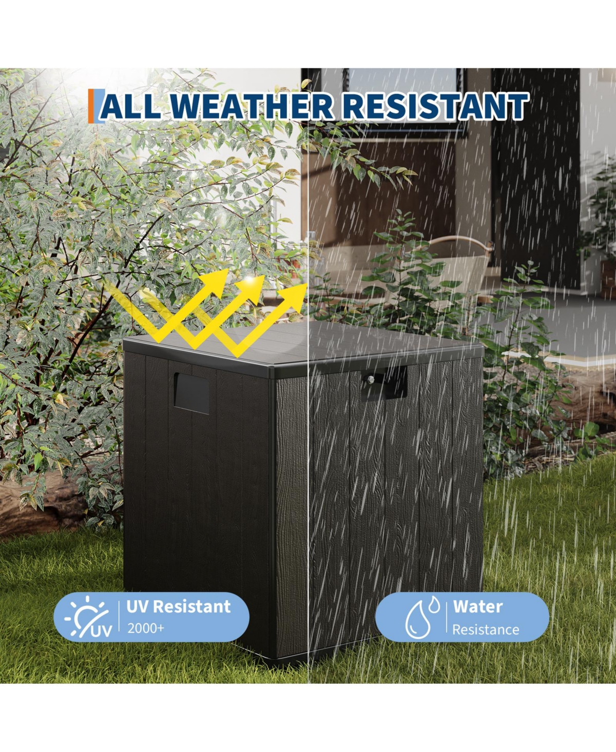 GarveeLife 80 Gallon Resin Deck Box Waterproof Weather Resistant Outdoor Storage Container with Lockable Lid Handles Heavy Duty 350 Lb Capacity