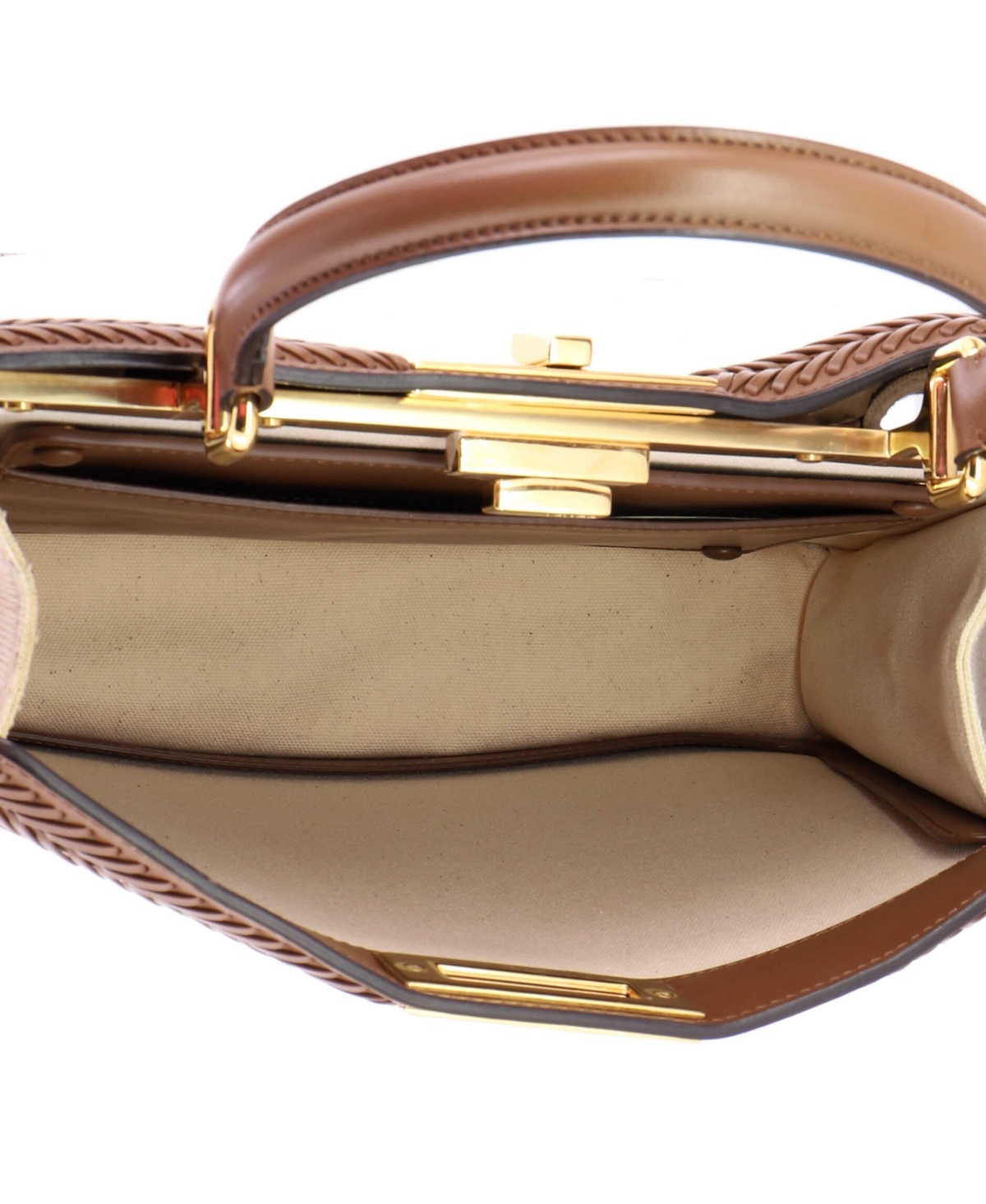 Pre-Owned Fendi Medium Peekaboo ISeeU Bag Pequin Canvas with Whipstitch Leather