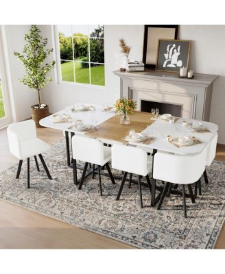 9 Piece Square Faux Marble Dining Set with 8 PU Leather Chairs