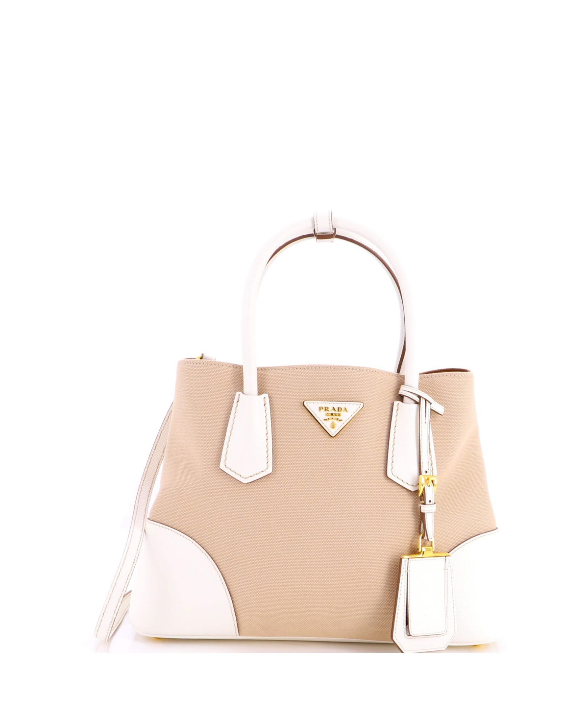 Pre-Owned Prada Medium Cuir Double Tote Canvas and Saffiano Leather